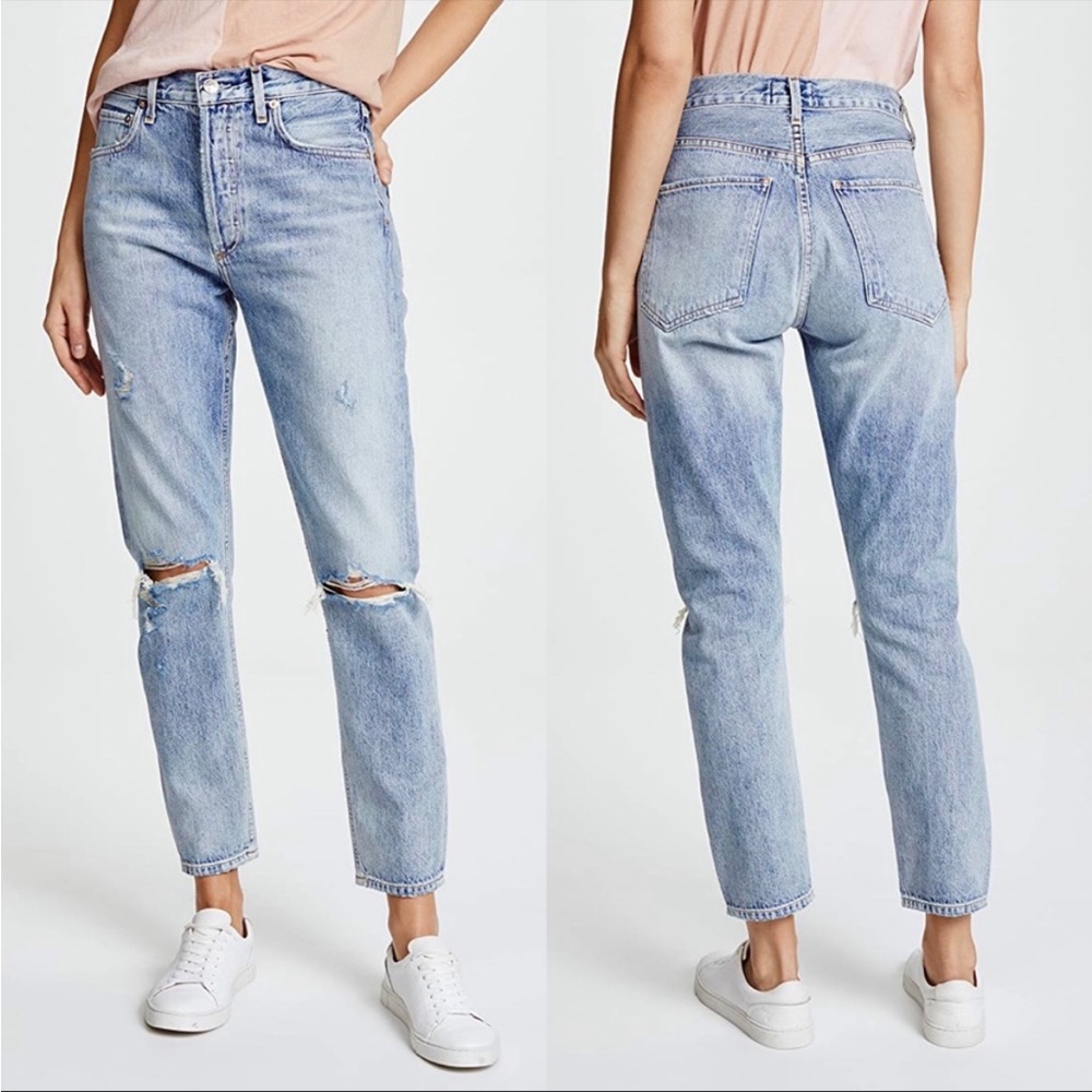 AGOLDE 26 Jamie High Rise Classic Distressed Jeans in Resolution